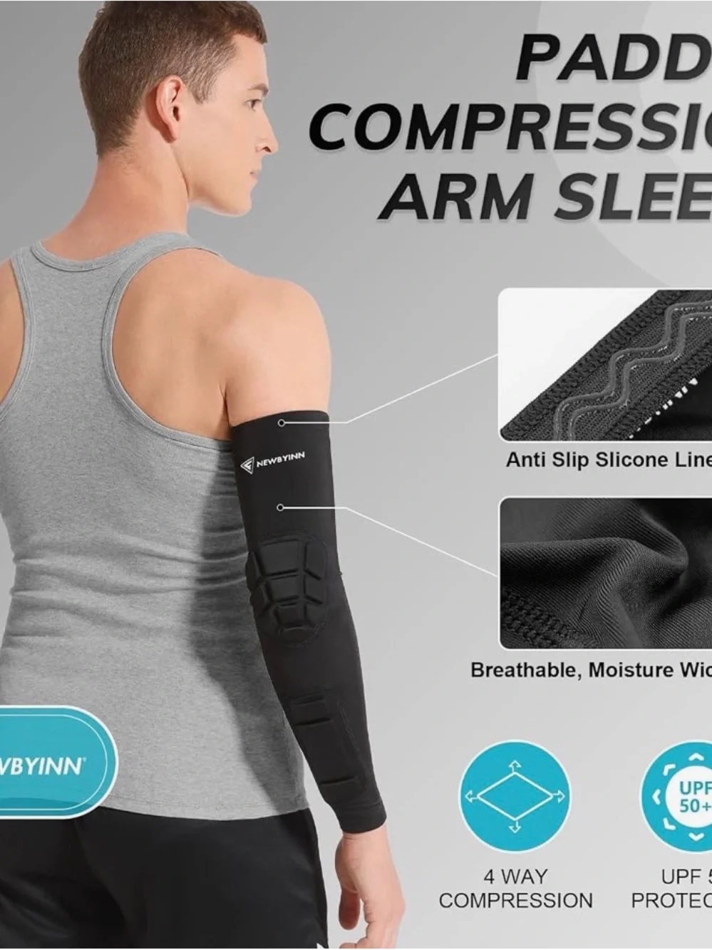 Newbyinn Black Padded Arm and Elbow Sleeves unisex for Volleyball Basketball